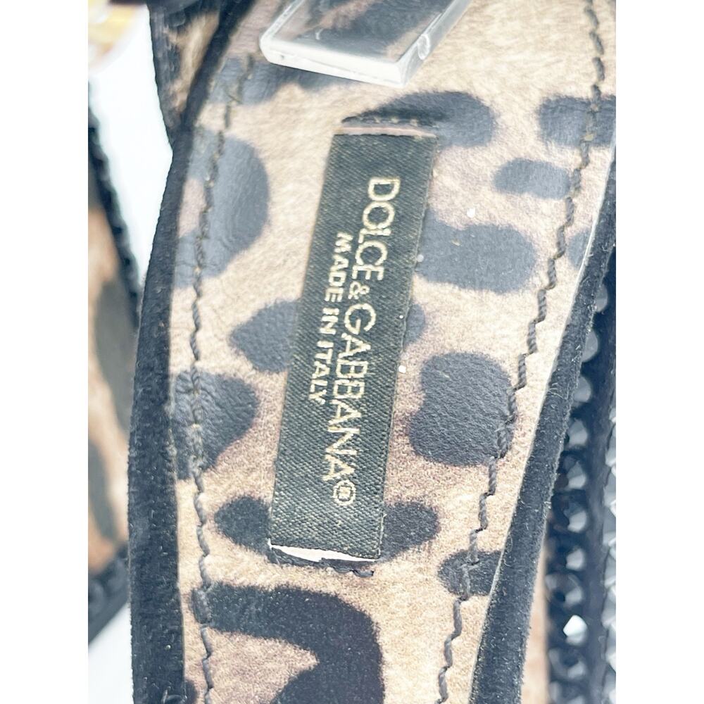 Dolce Gabbana Leopard Velvet Crystal Studded Block Heel Ankle Strap Pumps IT 36 - Picture 10 of 11
